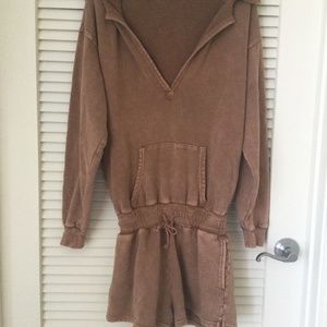 FREE PEOPLE BEACH ROMPER, XS , Hoodie Sweatshirt, Distressed Brown